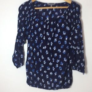 Daisy Fuentes Navy Peasant Blouse Flower Detail Size Large